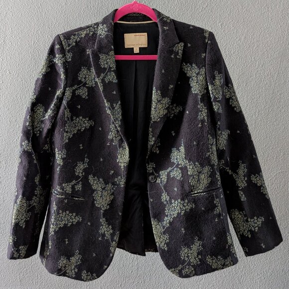 Women's Dark Blue Floral Banana Republic Heritage Collection Lean Blazer Sz 10 - Picture 2 of 9